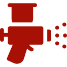 Red icon of a spray paint gun emitting dots to the right, indicating spraying action.